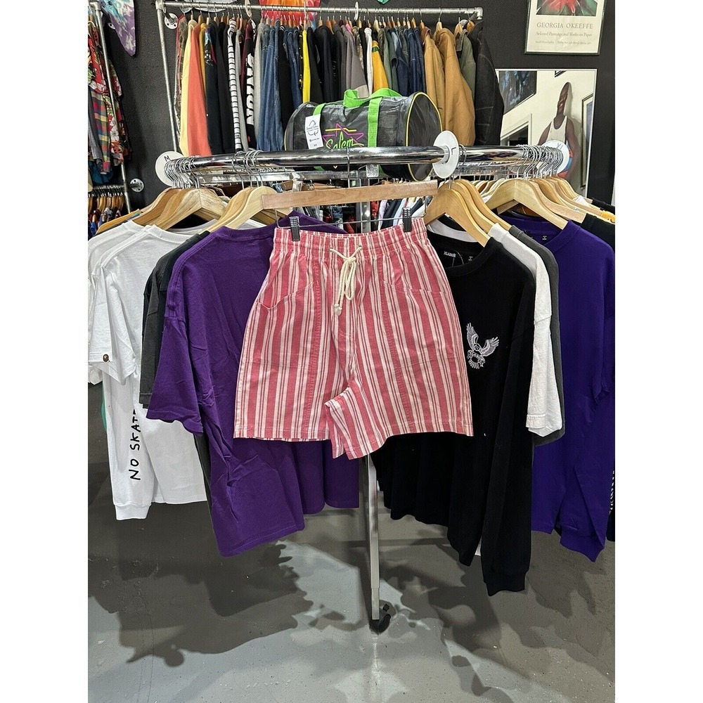 Vintage 90s Simply Basic Pink White Striped Mom Elastic Waist Shorts Size Small